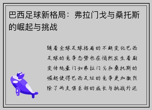 巴西足球新格局：弗拉门戈与桑托斯的崛起与挑战