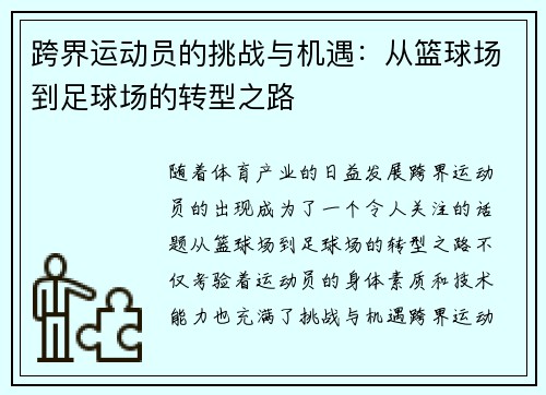跨界运动员的挑战与机遇：从篮球场到足球场的转型之路